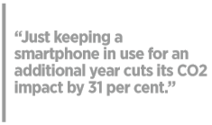 Just keeping a smartphone in use for an additional year cuts its CO2 impact by 31 per cent.