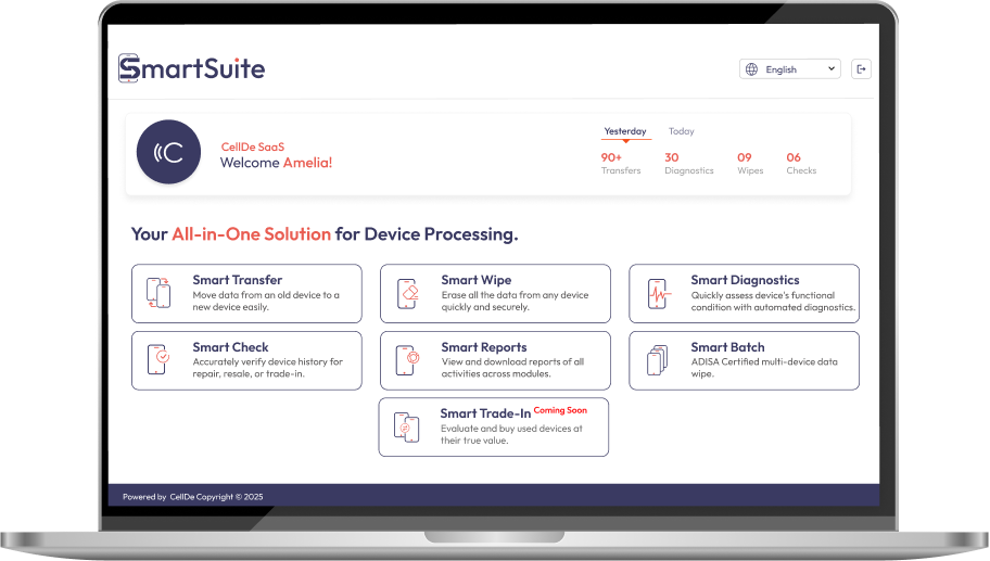 CellDe Trade-in Pro application running on laptop